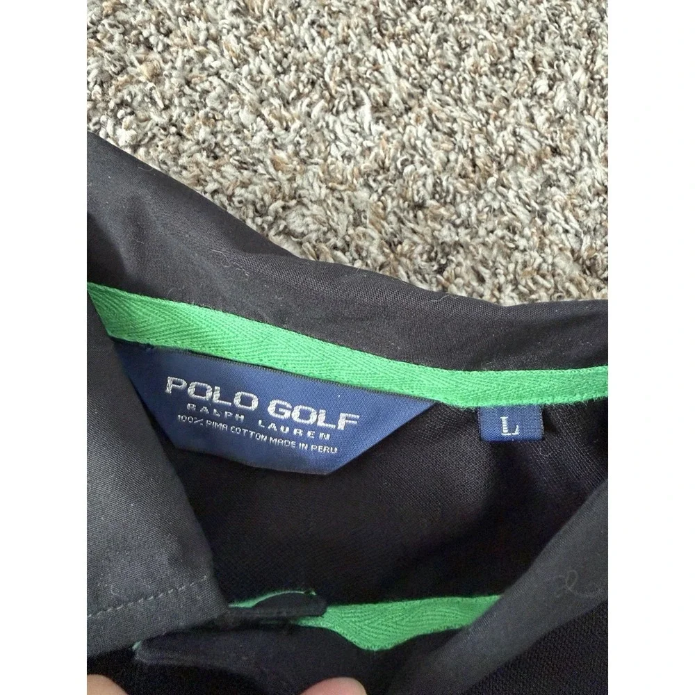 Polo Golf Ralph Lauren Long Sleeve Shirt Black Green Large Pima Cotton Peru 90s